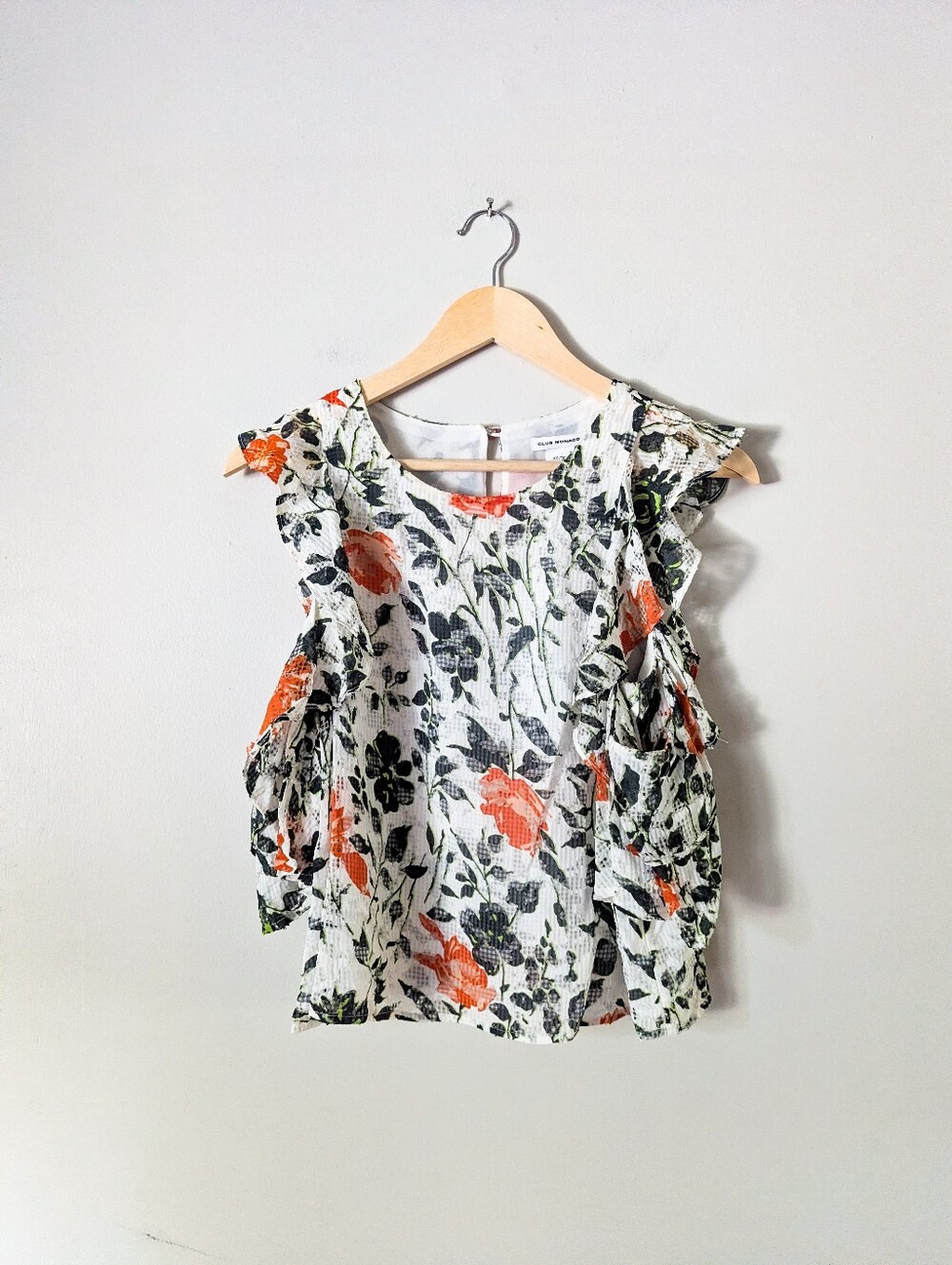 Club Monaco Floral Cold Shoulder Top
